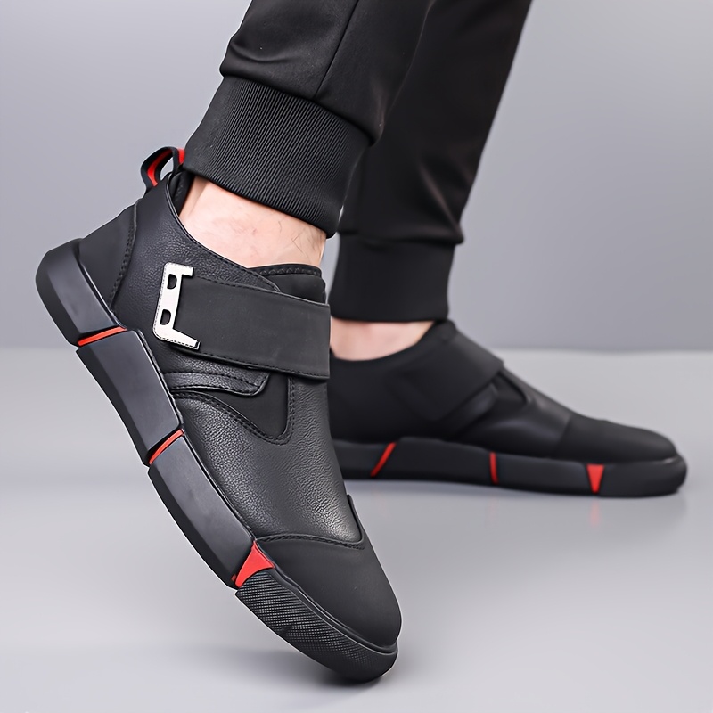 Men'S Casual Sneakers with Adjustable Hook-and-Loop Closure, Black & Red Accents, EVA Sole, Low-Top Design for All-Season Comfort - Perfect for Hiking & Outdoor Activities, Hiking Footwear | Stylish Casual Shoes | Durable Footwear