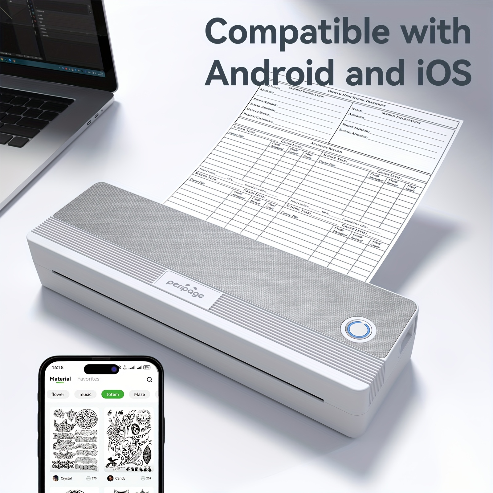 TEMU Peripage Portable Travel Printer Wireless Thermal Printer Tattoo Printer Supports 8.5x11 Us Letter And A4 Thermal Paper Tattoo Paper Compatible