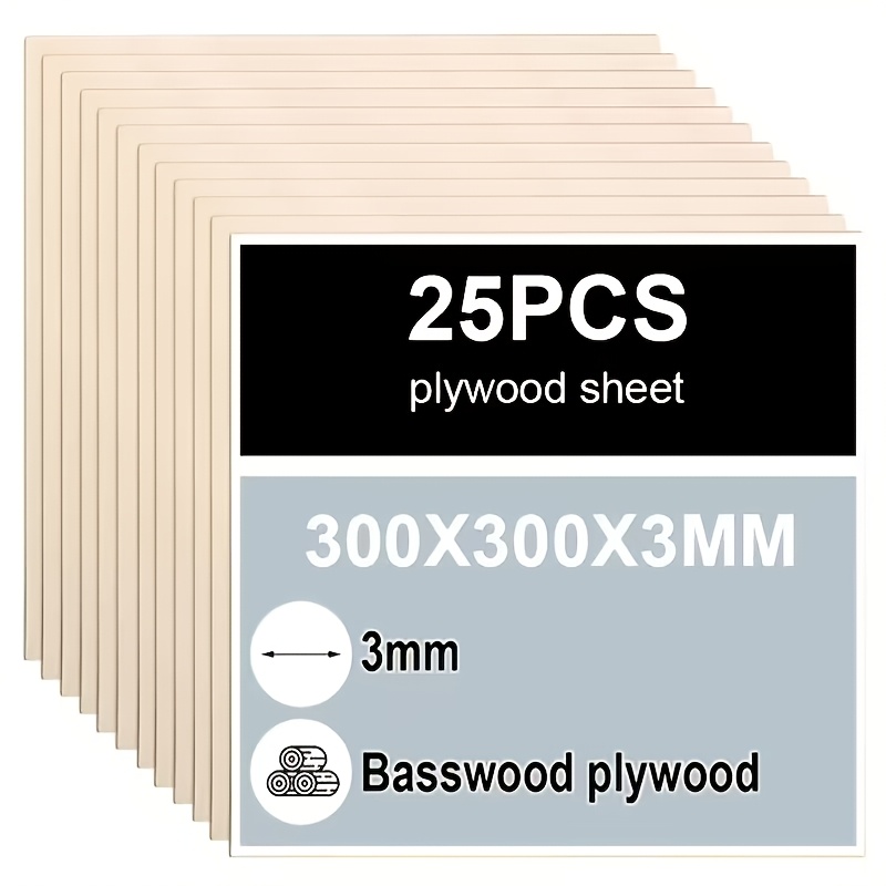 TEMU 25 Stück 3 mm 11,8 x 11,8 Zoll Laser Schneiden, Gravieren, Holzschnitzen, Pyrographie, Basteln, 300 x 3 mm 25er-Pack Zypressenholzplatten,
