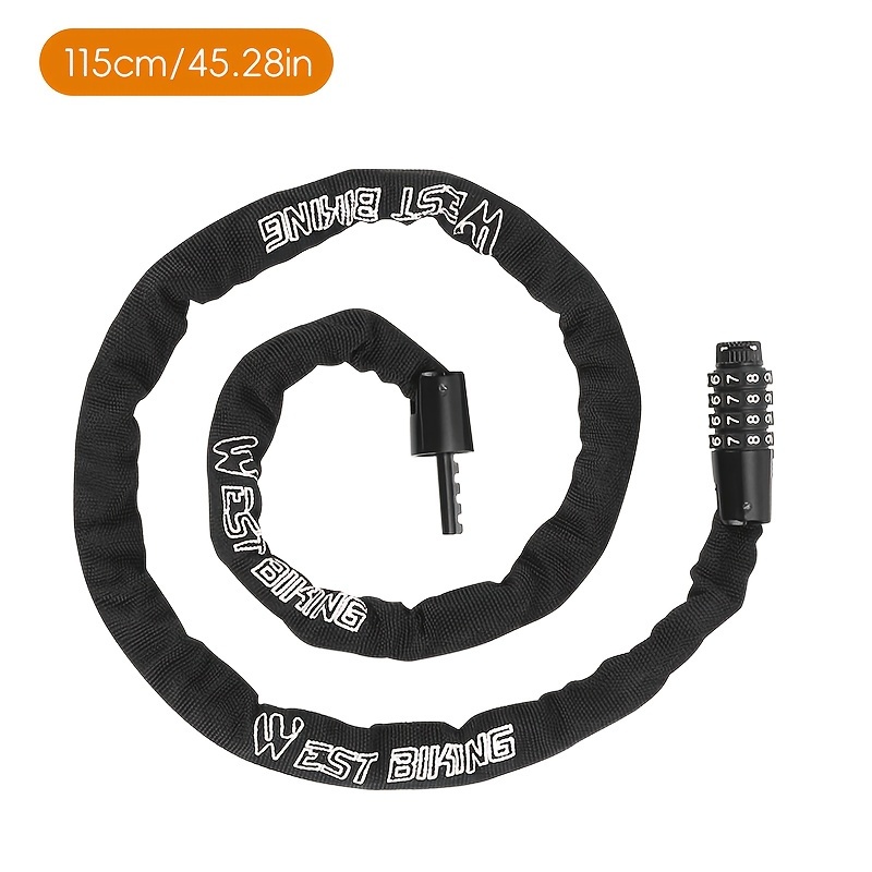 WEST BIKING Bicycle Security Lock with Password, Available in 150Cm/115Cm/90Cm/65Cm Chain Lengths, Ideal for Cycling And Backpacking Additions