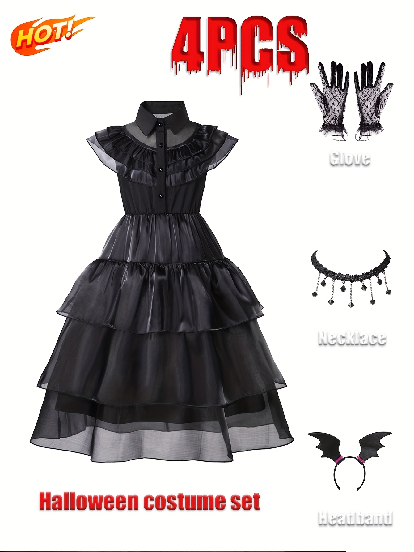 halloween childrens dress set wednesday black polyester - Temu Oman