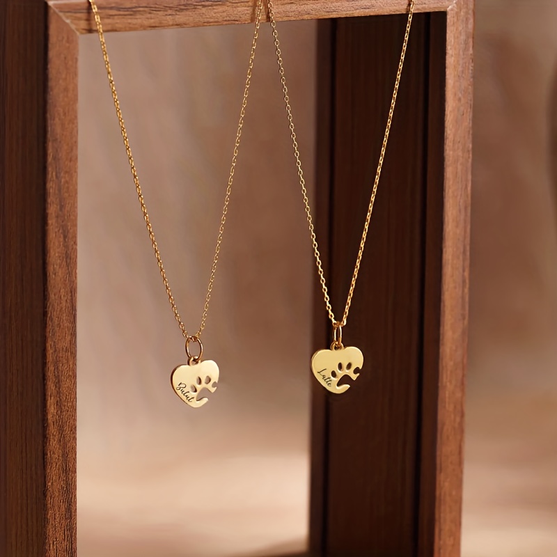 Personalized Dog Paw Heart Pendant Necklace — Custom Gift
