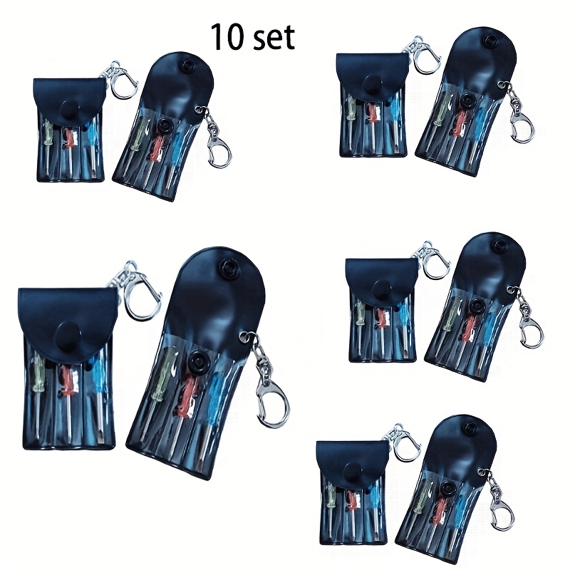 TEMU 10 Sets Mini Screwdriver Keychain Tool Set With Portable Bag And Hook - 3pcs Per Pack (ph/flathead/phillips/hex), Compact Multicolor