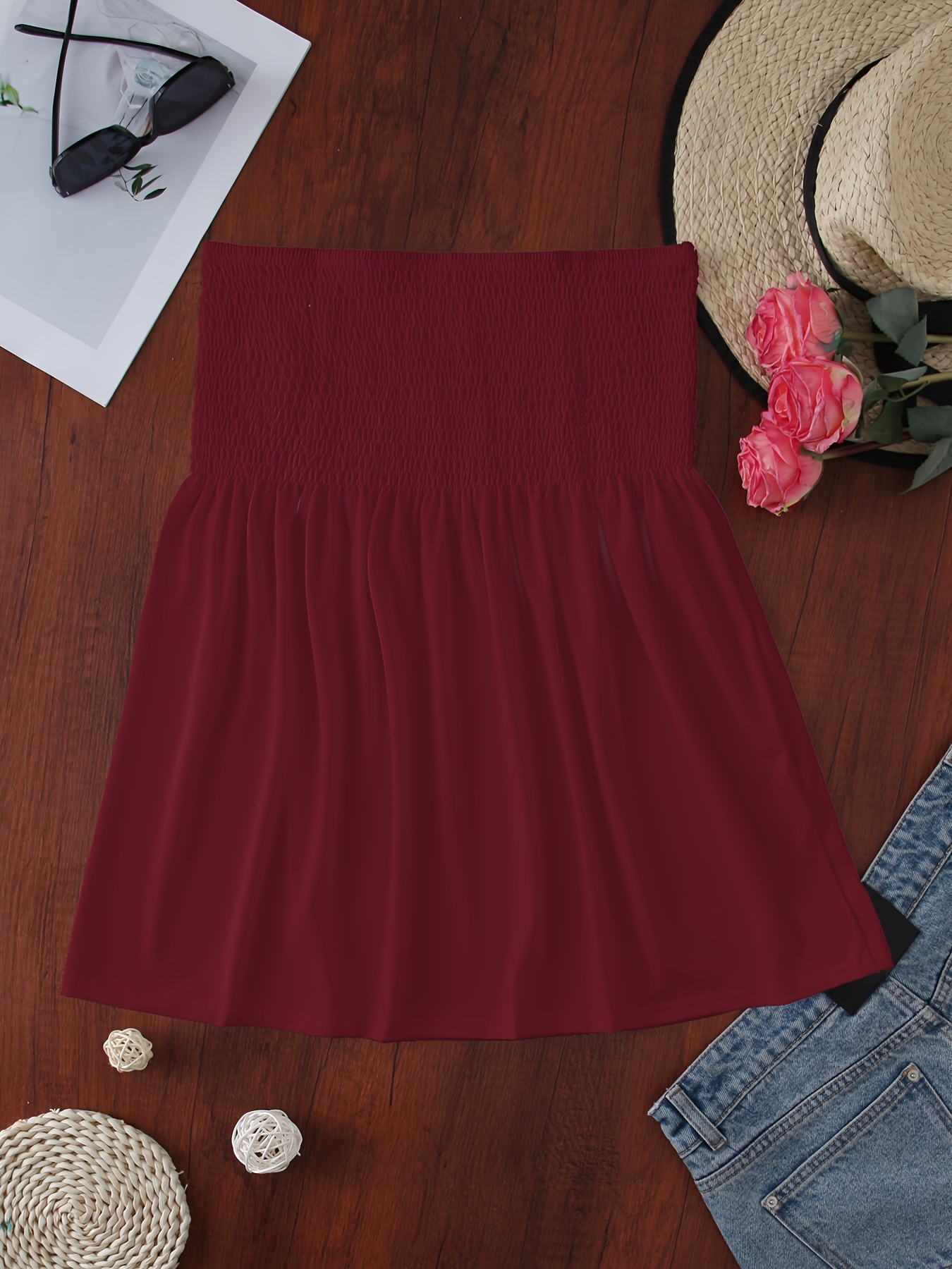 Women's Elegant Off-Shoulder Crop Tube Top - Stretchy Solid Color Short Sleeve Blouse with Ruching Detail, Machine Washable for Spring Summer Fall Casual & Dressy Outfits, Crop Top Blouse, Seasonal Fashion, Flowy Fabric, Comfortable Fit