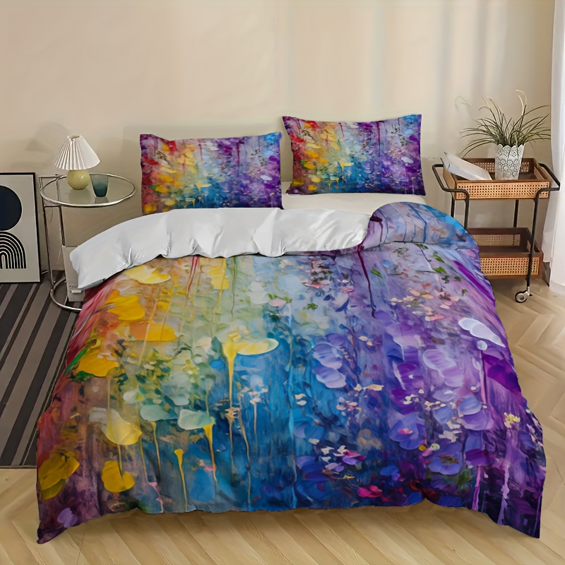 TEMU 3pcs Duvet Cover Set, 1 Duvet Cover And 2 Pillowcases, Rainbow Floral Print, , Full/queen/king Size, , Farmhouse Bedding Set, Rustic Farmhouse,