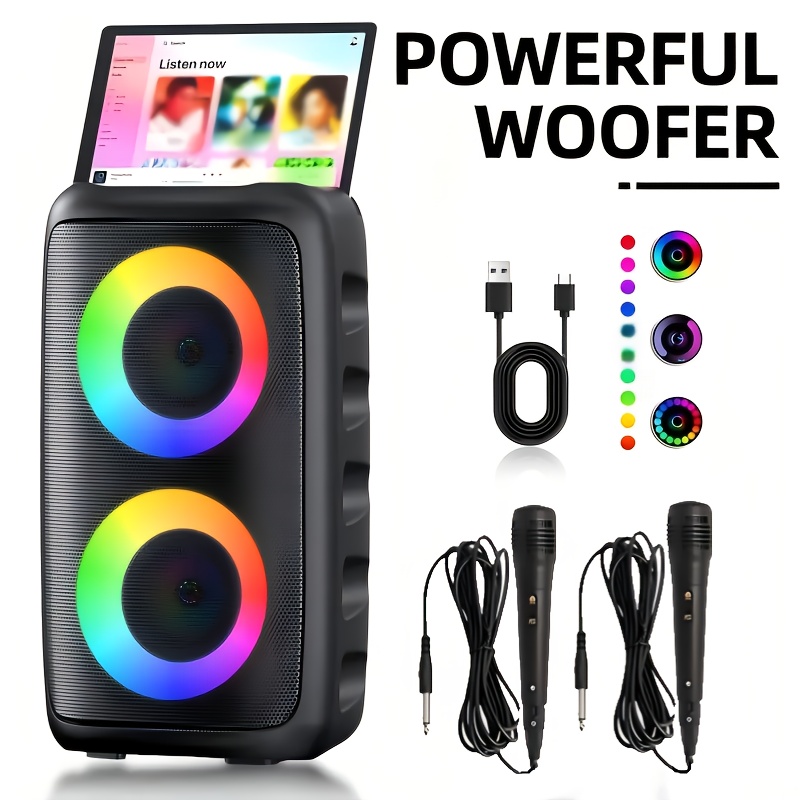 TEMU Hilety Portable Wireless Speaker With 2 Microphones, Wireless Speaker Wireless Led Light Speaker With Subwoofer, Large Speaker, Stereo Speaker,