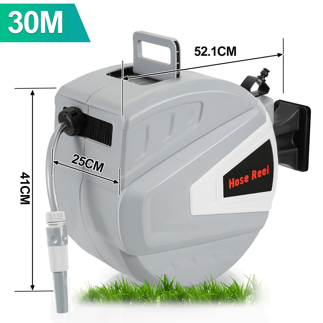 30-metre Extendable Hose Reel With A Wall Bracket That Rotates 180°, Shower Head, Garden Hose