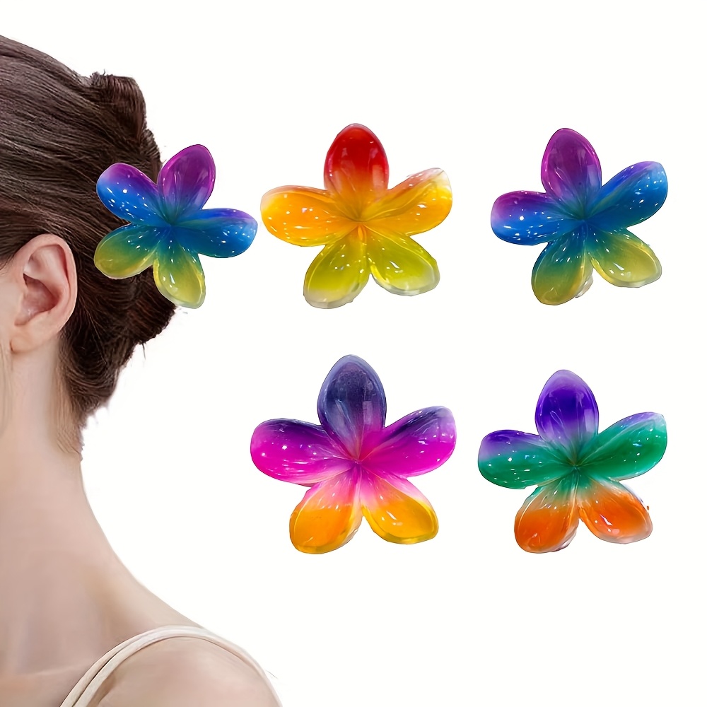 colorful plumeria flower hair claw clips vibrant floral  display picture 3