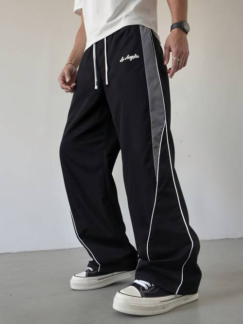 jongens- en tienersmode contrast gestreepte letterprint casual outdoor lange broek cargobroek, voor buiten