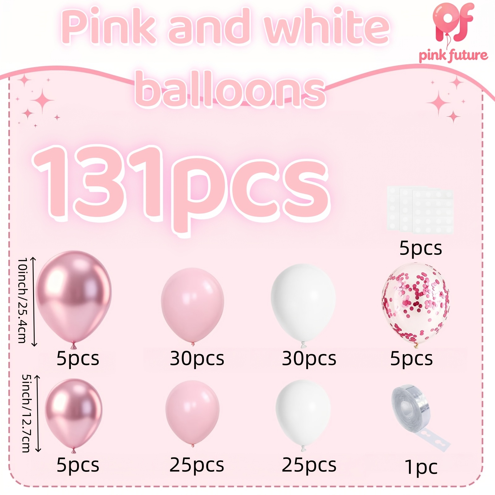 TEMU 131pcs Of Pink Metal Pink White Latex Balloon Wreath Arch Set, Suitable For Party Balloon Decoration, Weddings, Birthdays, Engagements, Bridal
