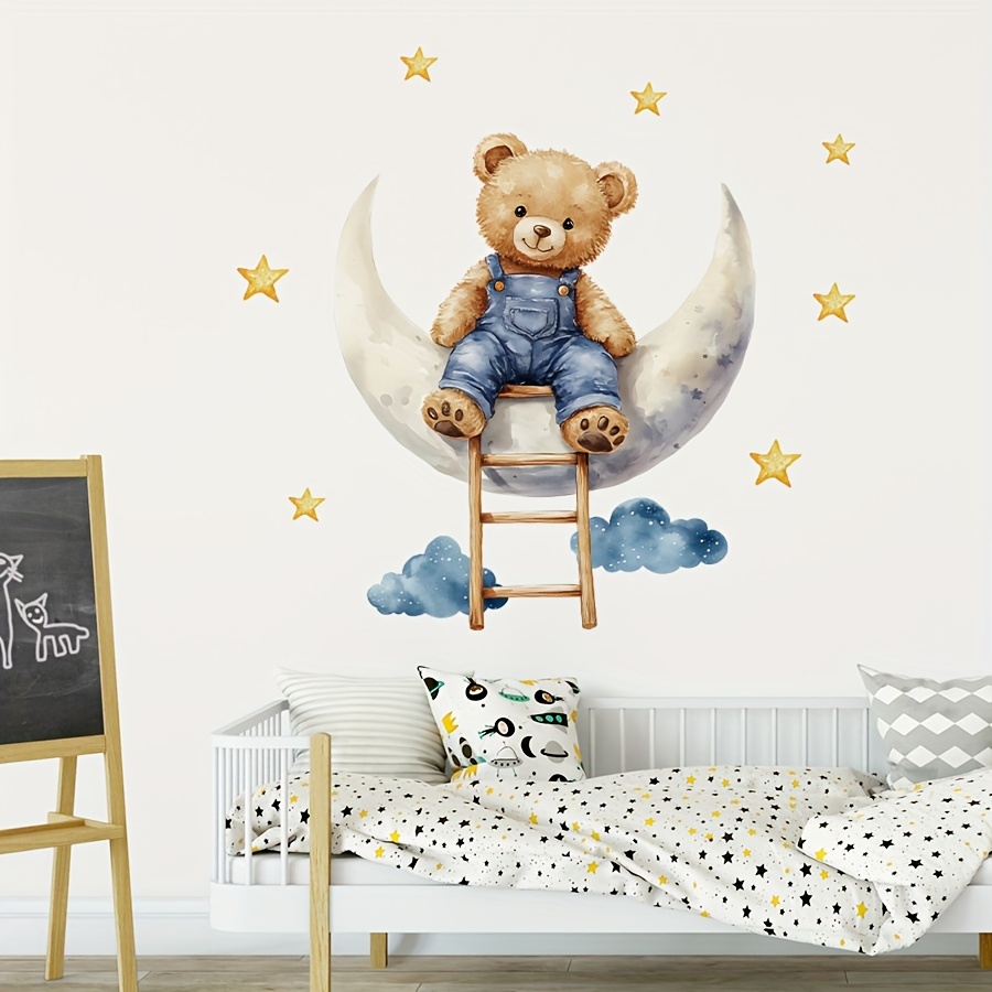 Image of Adorable Wall Art Sticker Featuring A Creative Bear With Stairs, Perfect For Decorating Bedrooms, Living Rooms, , And . A For Home Decor