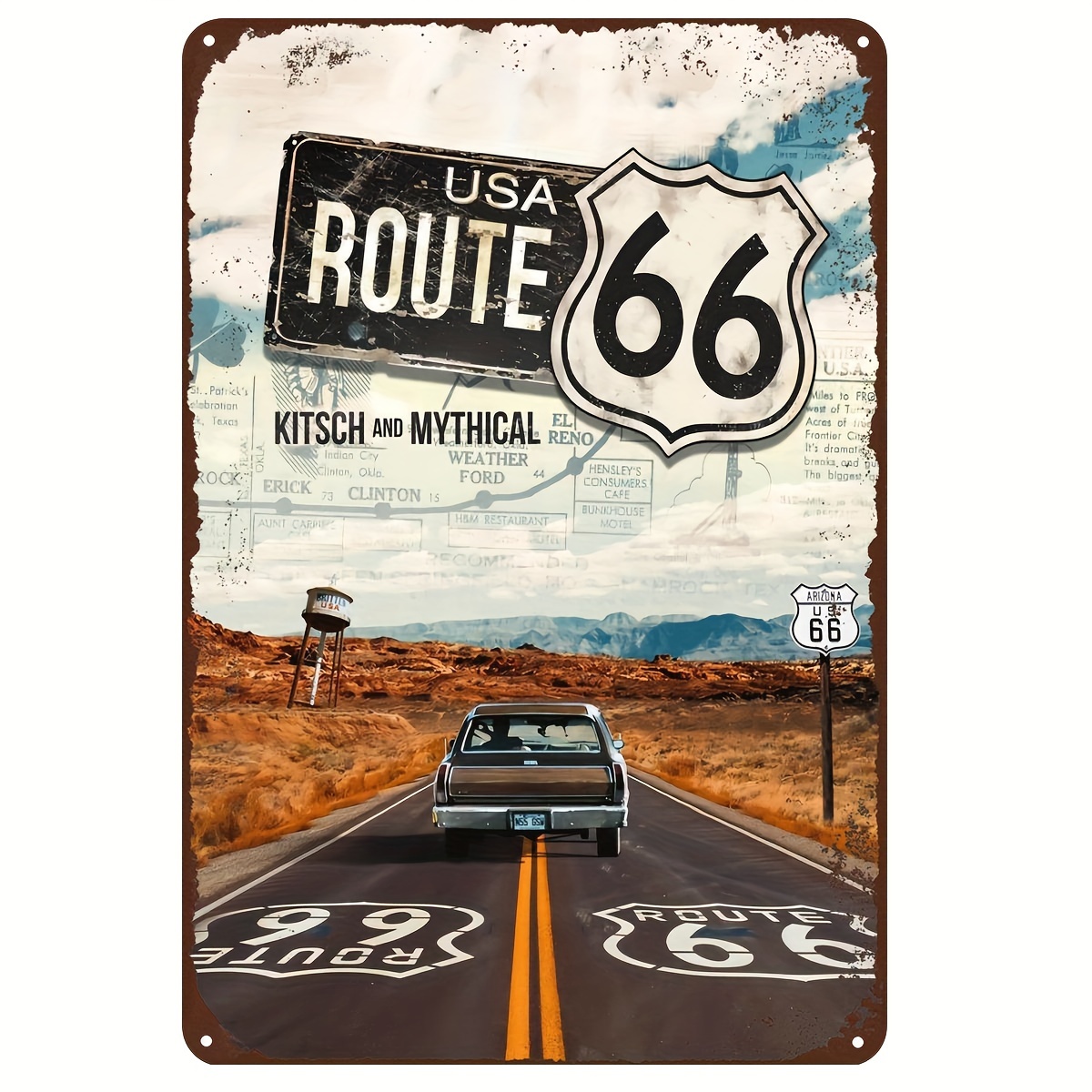 Targa da parete in metallo moto Custom Route 66