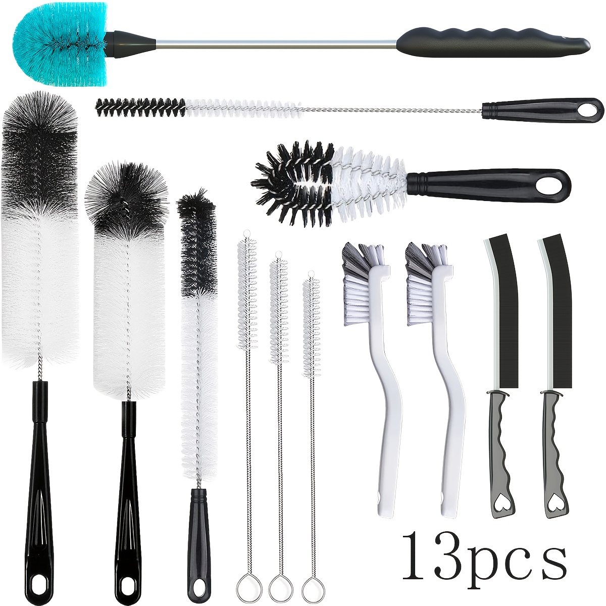 E-shop 13-teiliges langarmiges schwarzes und weißes Flaschenschwamm-Set für die Laborarbeit, zum Reinigen von engen Hals-Bier-Dripper-Tipps,