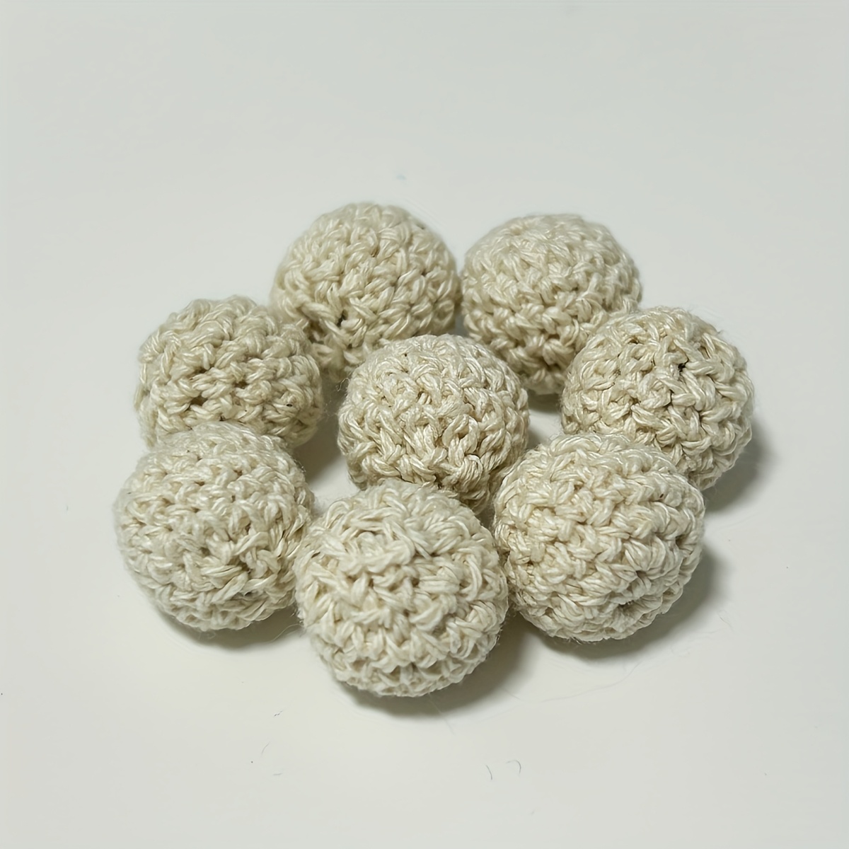 8pcs Natural Wood Knitted Balls 16mm Diy Crochet Yarn Balls For Decoration, Crochet Knitted Ball Pendants For Bracelet And Necklace Accessories, Craft And Sewing Supplies Decorative Beads