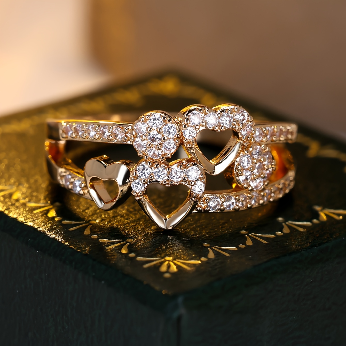 Women's Heart Promise Ring with Sparkling CZ - Copper Plating