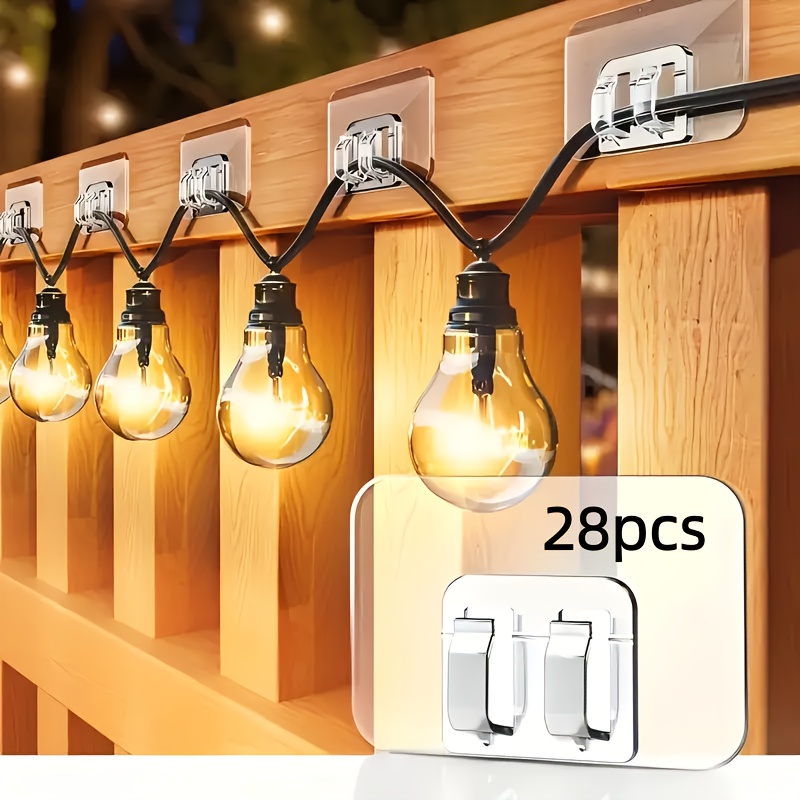 TEMU 28pcs Outdoor String Light Hooks, No Damage, No Tools, No Drilling, Waterproof And Uv Resistant, Suitable For Indoor And Yard Decoration, For
