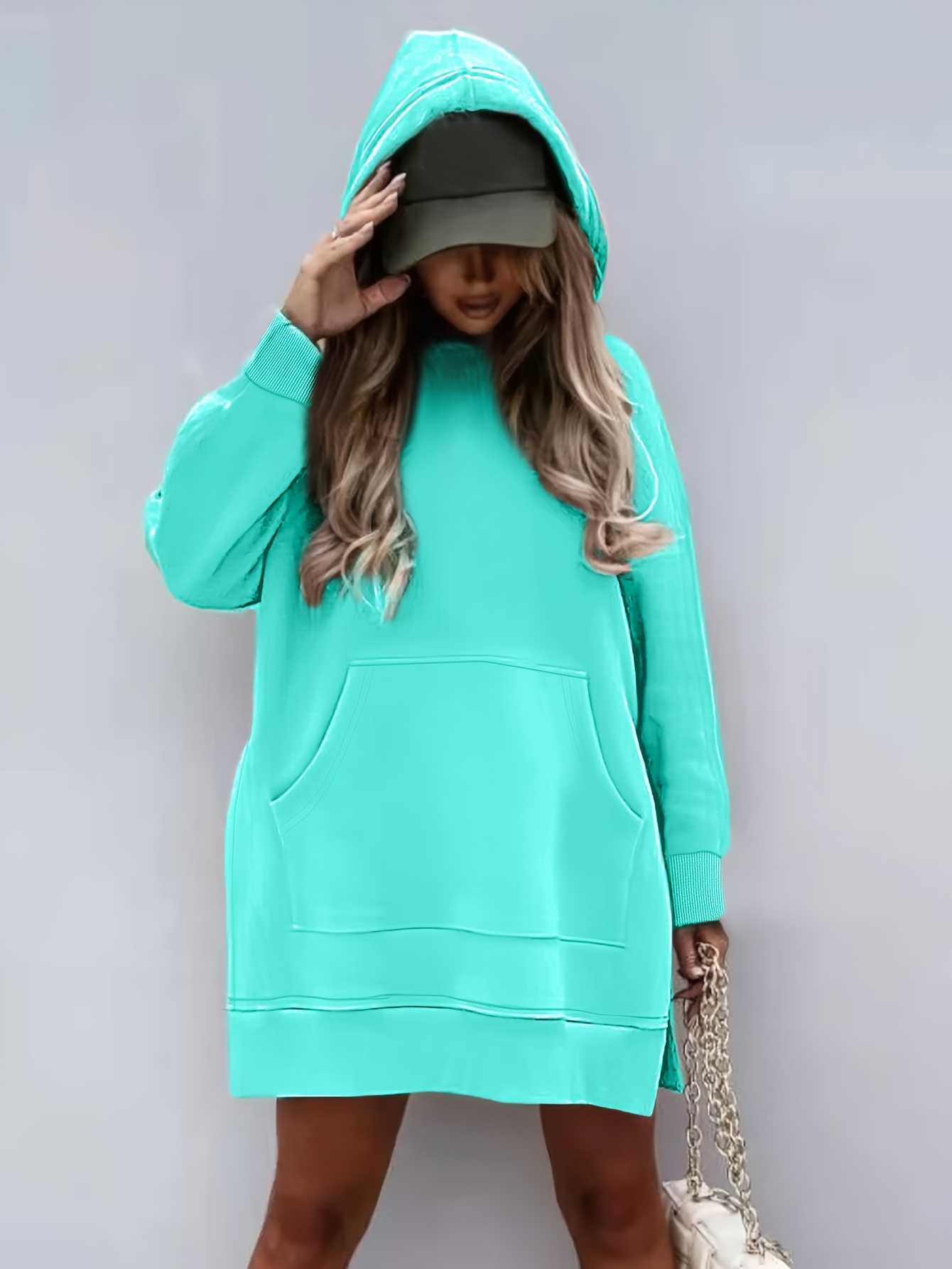 γυναικείο χουχουλιάρικο φλις μπλούζο με κουκούλα, πλαϊνό σκίσιμο & τσέπες - μακρυμάνικο casual πουλόβερ, μονόχρωμο, ζεστό & κομψό για φθινόπωρο/χειμώνα, casual φούτερ, |φλις μπλούζα με κουκούλα|φλις μπλούζα με τσέπες, μπλούζα φλις Στοιχεία είδους 46