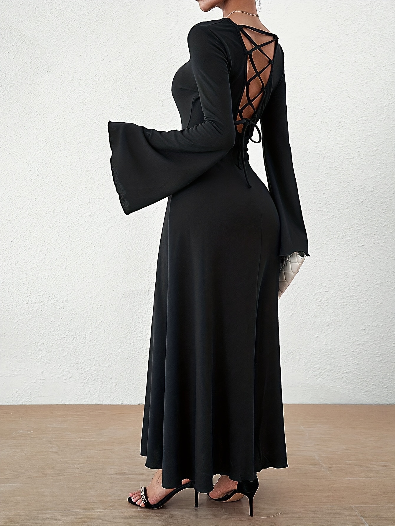 womens flared sleeve dress back tie | temu Temu