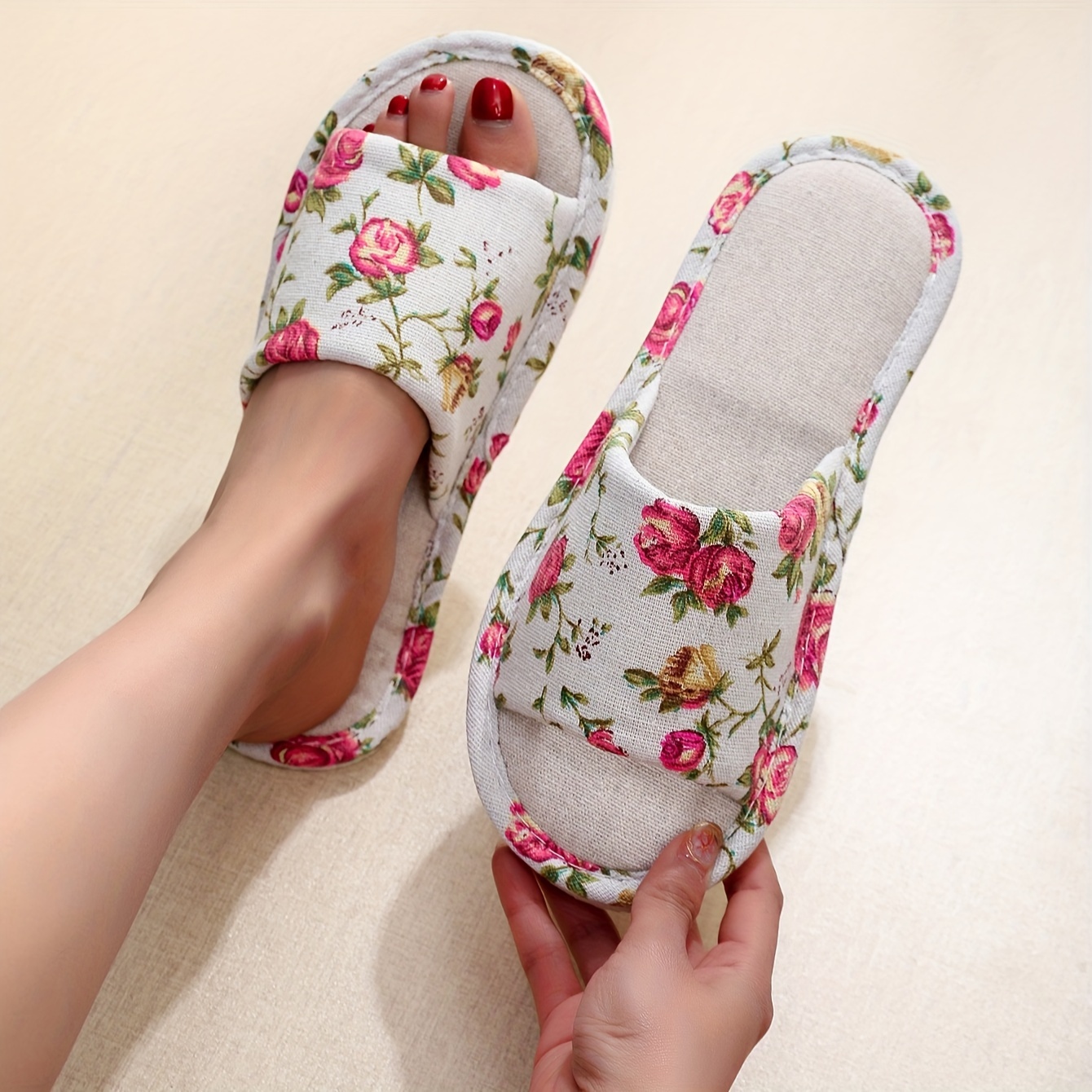 Image of Open-toe Spring/ Slippers, -light Fabric Slippers For Women, Four-season Couple's Slippers, Men's Home Shoes, Country Style Indoor Slippers, Women Shoes