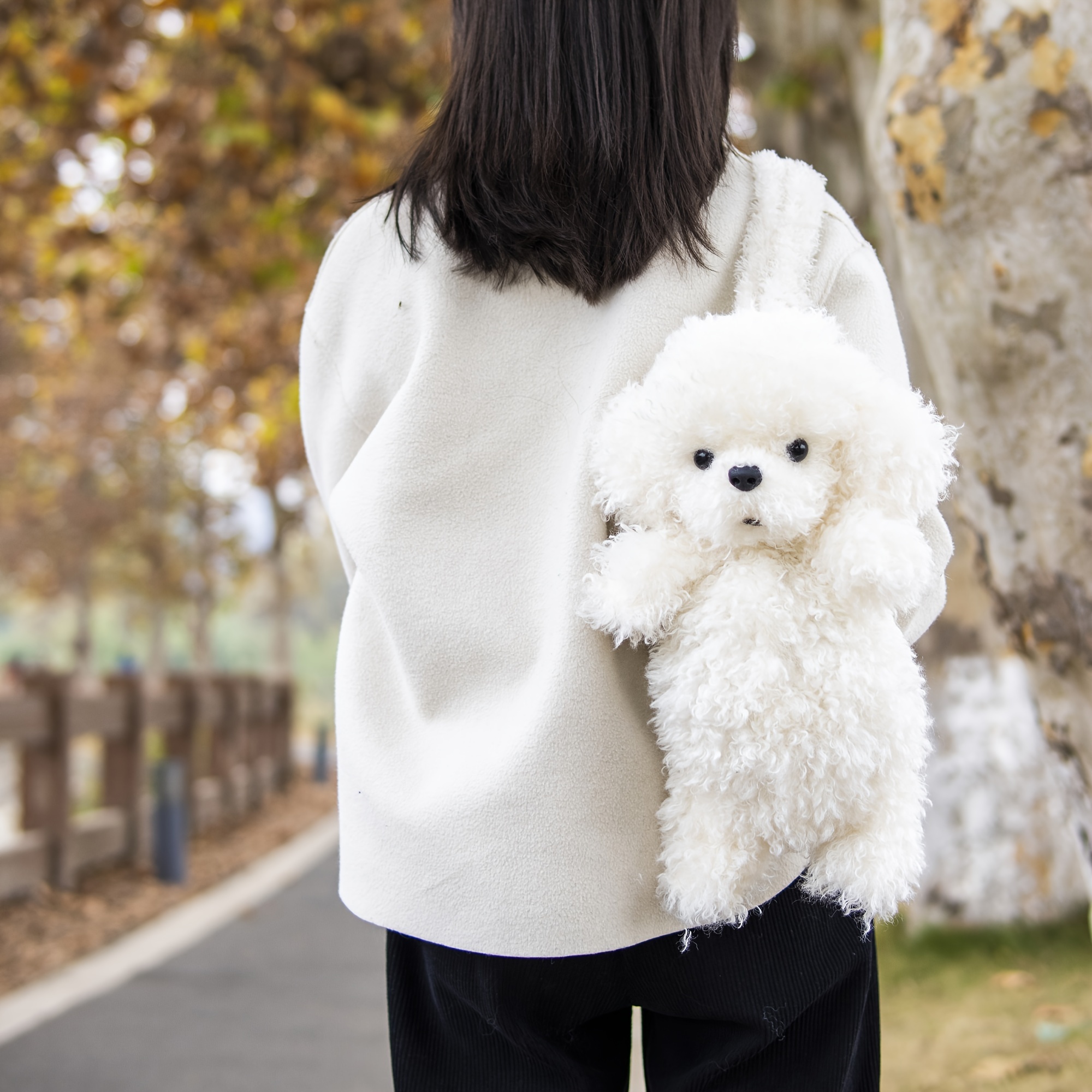 women backpack white poodle design handmade plush - Temu