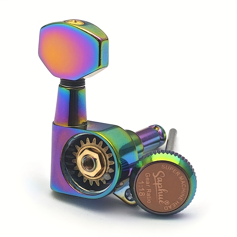SAHUE Locking Guitar Tuner, Heavy-Duty Locking System with 1:18 String Winding Mechanism, Hex Handle & Rainbow Color-Coded Pegs, Quick-Change Tuning, Compatible with Classical/Electric/Bass Guitars