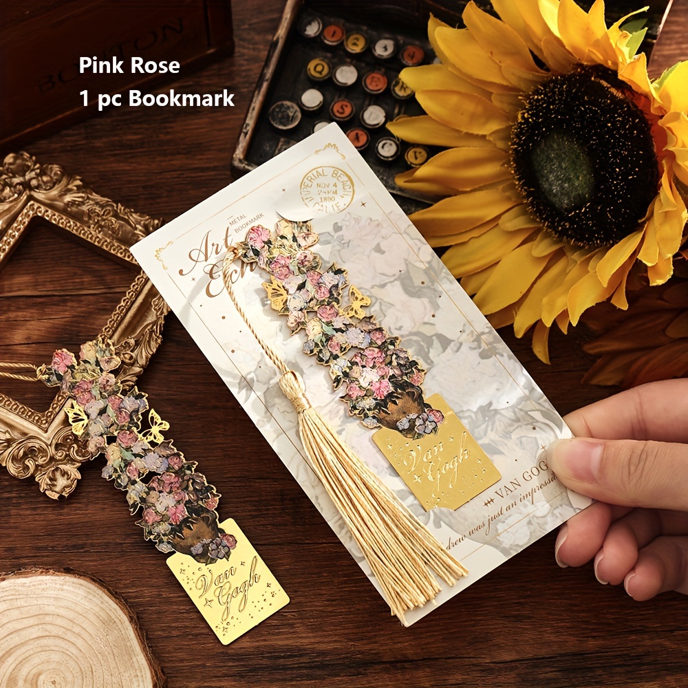 TEMU 1pc Vintage Artistic Painting Metal Bookmark Hollow Long Tassel Creative Gift Bookmark Students Reading Tool Stationery Supplies Creative Gift