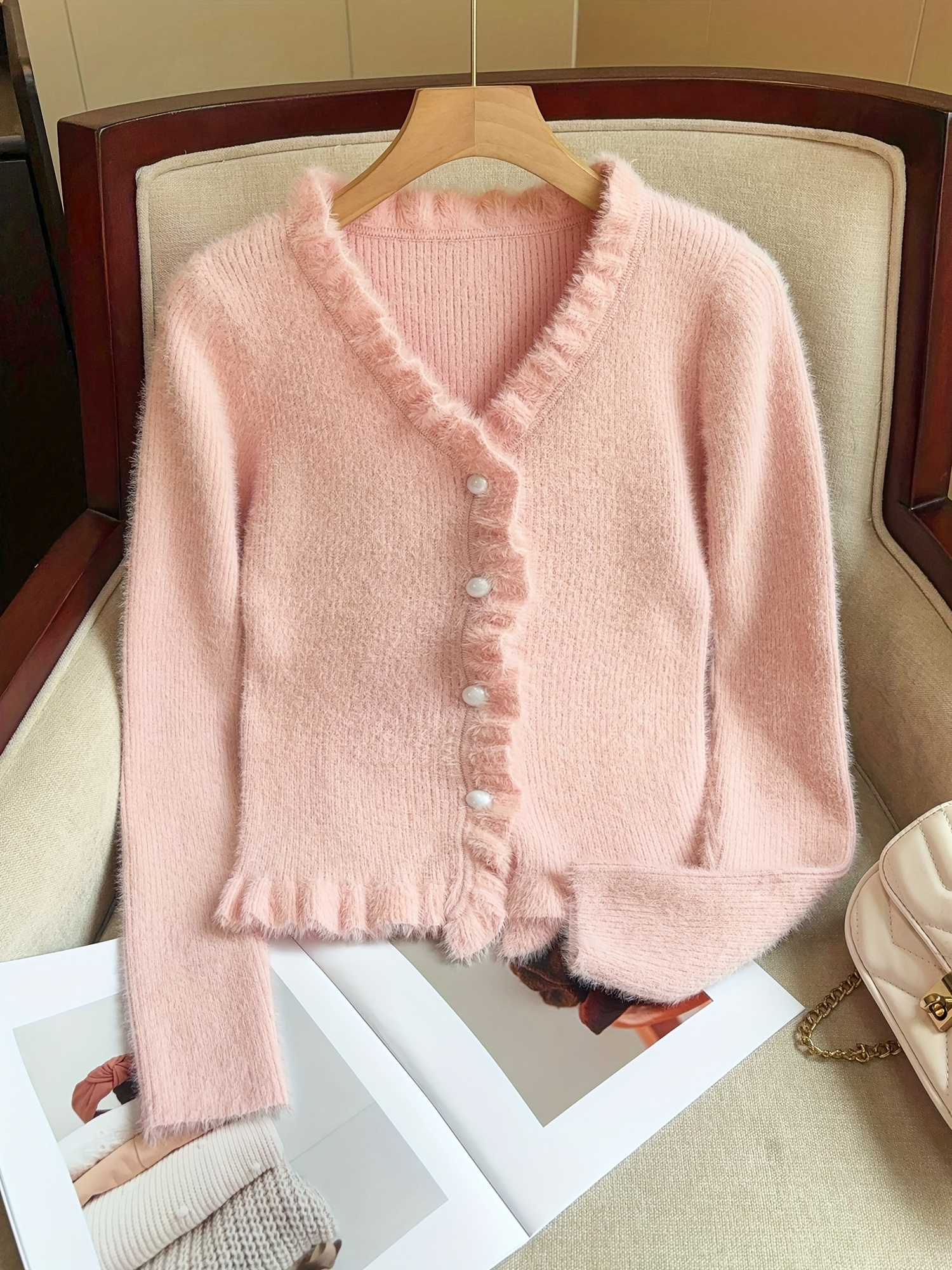 Pearl Button Pink Shaggy Cardigan Fluffy Pink Cardigan Sold On