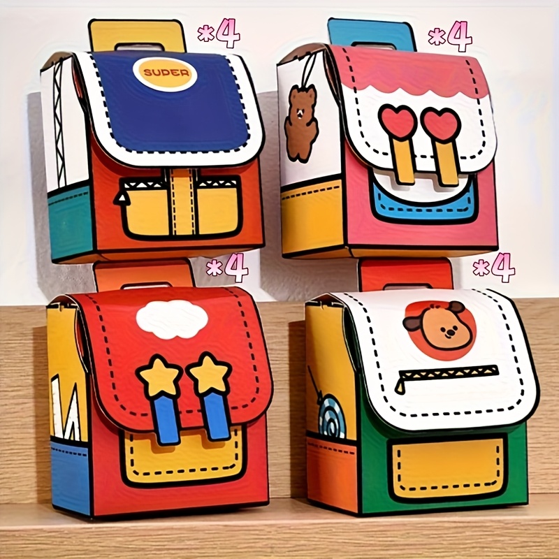 E-shop Geschenk für Sie/Ihn 8/16 Stück Kreative Süße Cartoon Schulranzen Form Süßigkeiten- und - Geburtstagsfarben Papier Geschenkverpackung,