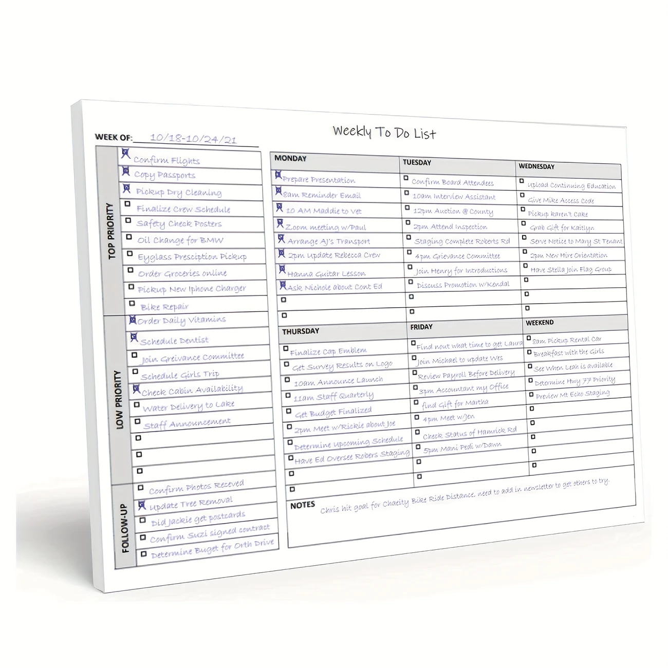 Weekly to do list