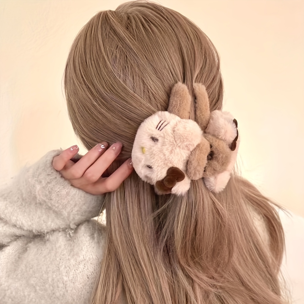 Hello Kitty 1pc Cute Shark Claw Plush Hair Clip Soft Knitted Fabric Fashion Additions