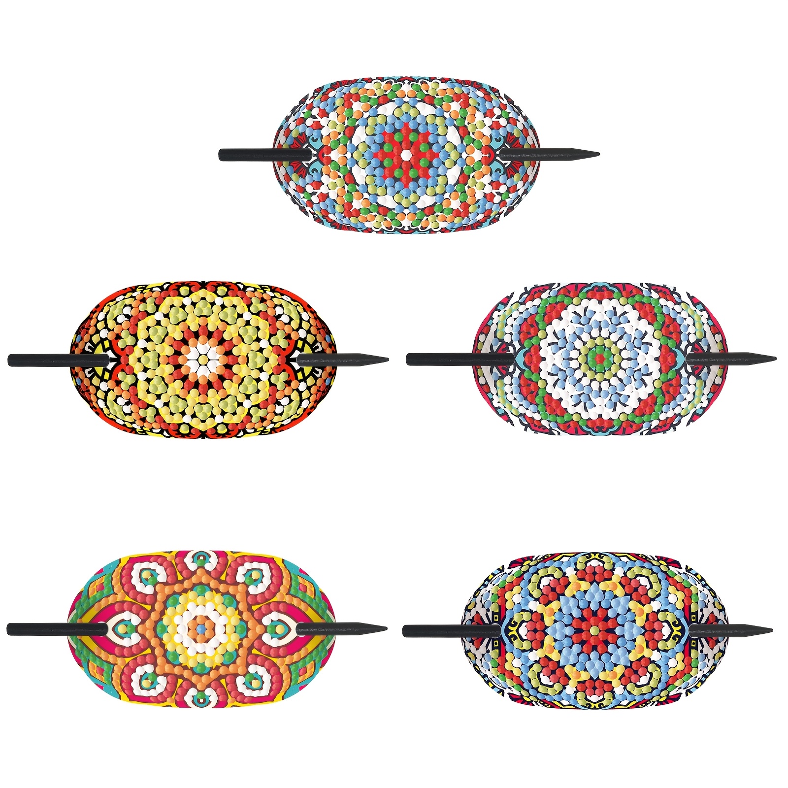 TEMU 5pcs Diamond Painting Kit Handmade Artwork Creative Mandala Flower Pattern Mosaic Dot Drill 5d Craft Diamond Painting Art Kit Wood + Pu Leather