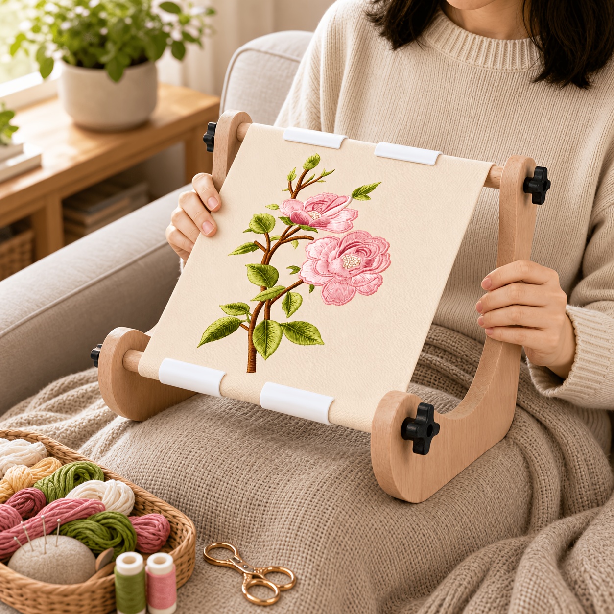 Adjustable Wooden Embroidery Table Stand