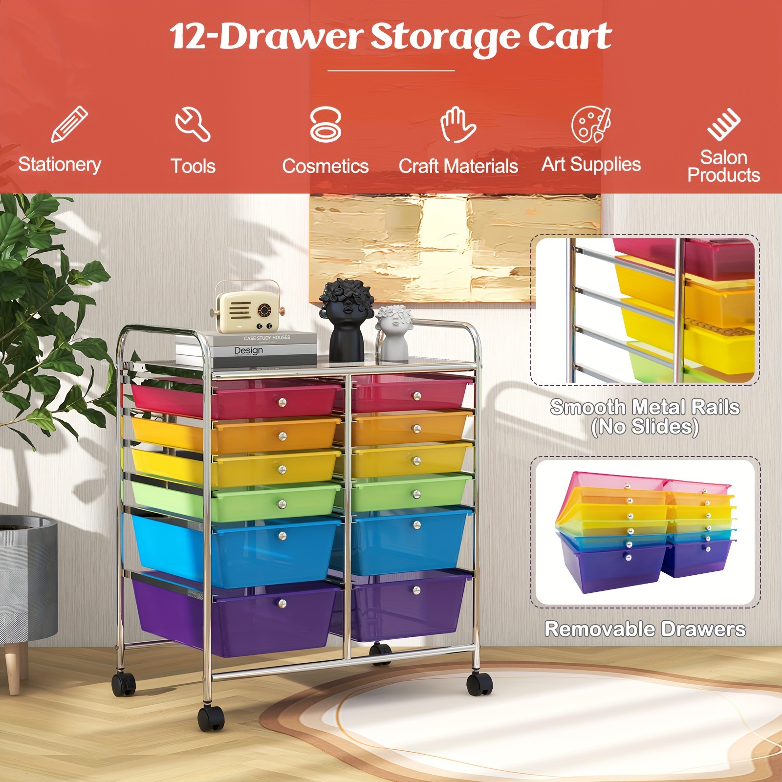 Rolling Storage Cart With Drawers Arts Crafts Organizer Plastic 6