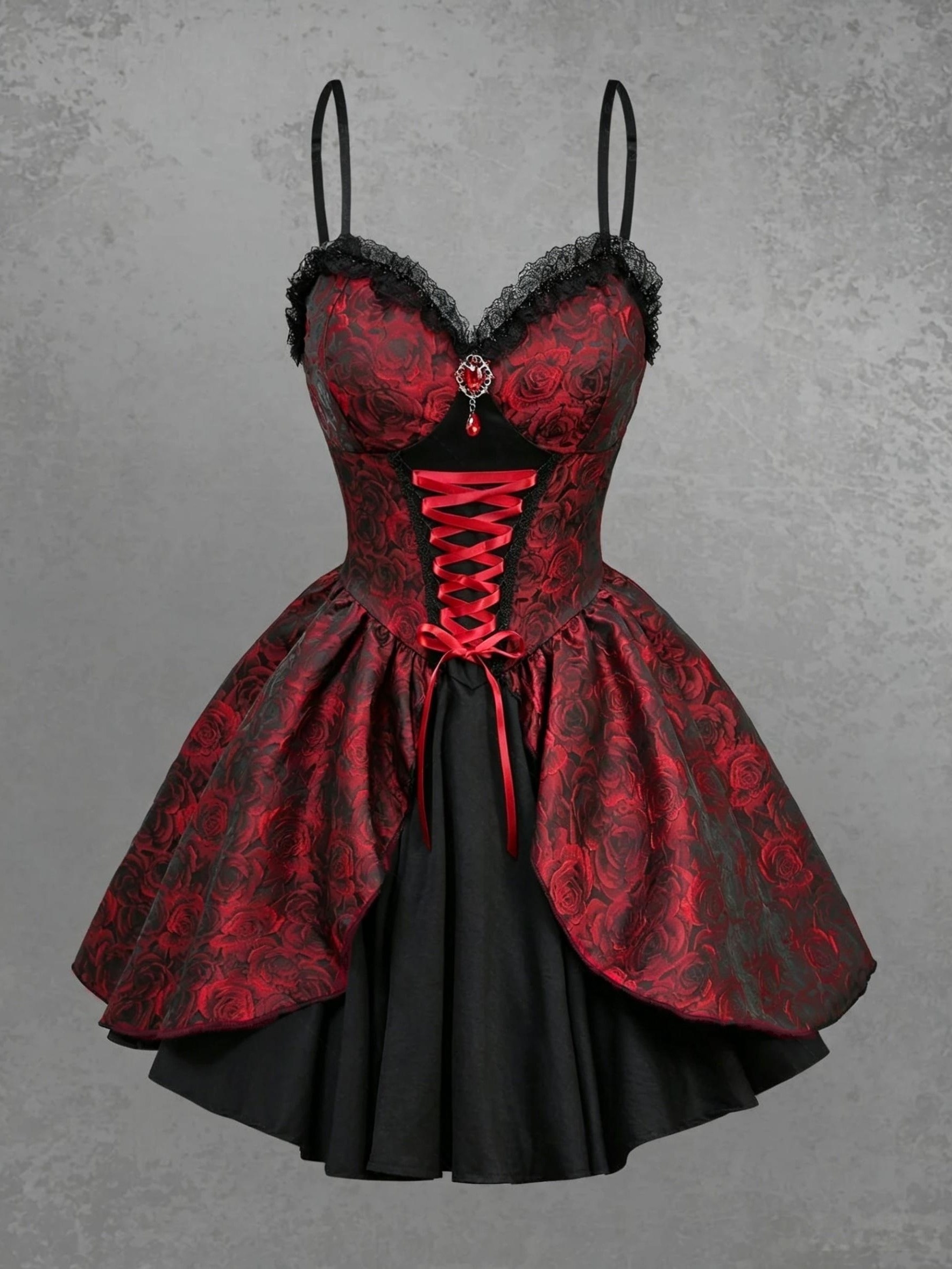 red dress with black mesh overlay sold on Temu United States