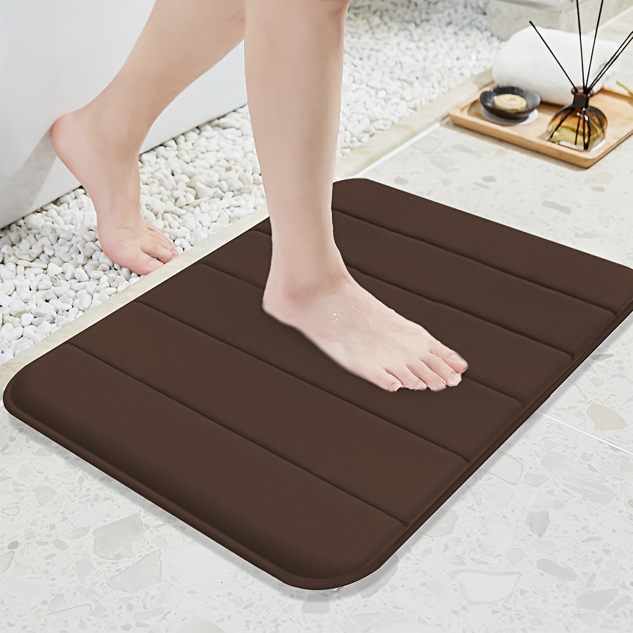 TEMU 1pc Horizontal Striped Thickened Sponge Bath Mat, Comfortable, Fleece, Non-slip, Super Absorbent, Quick-drying Bathroom Mat, For Floor, Bathtub