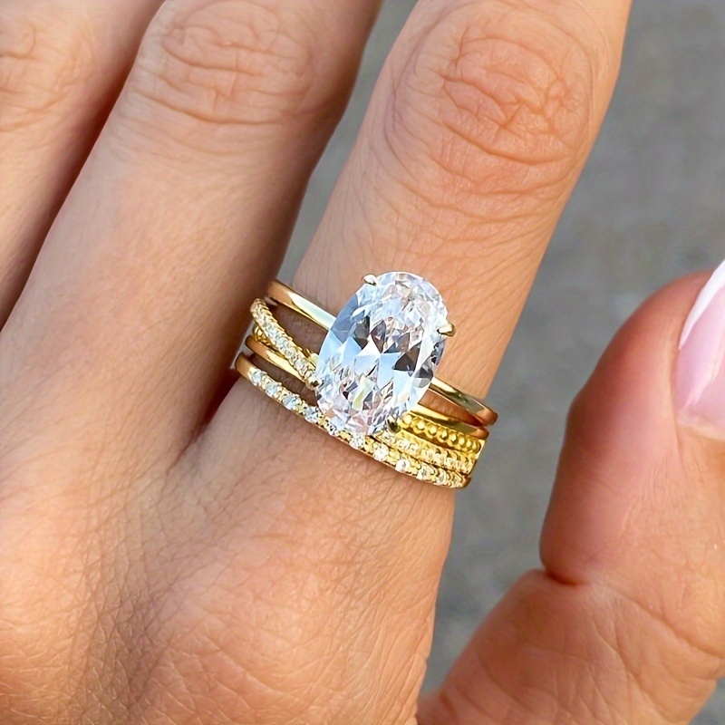 Golden S925 Silver Ring with Oval Claw Setting