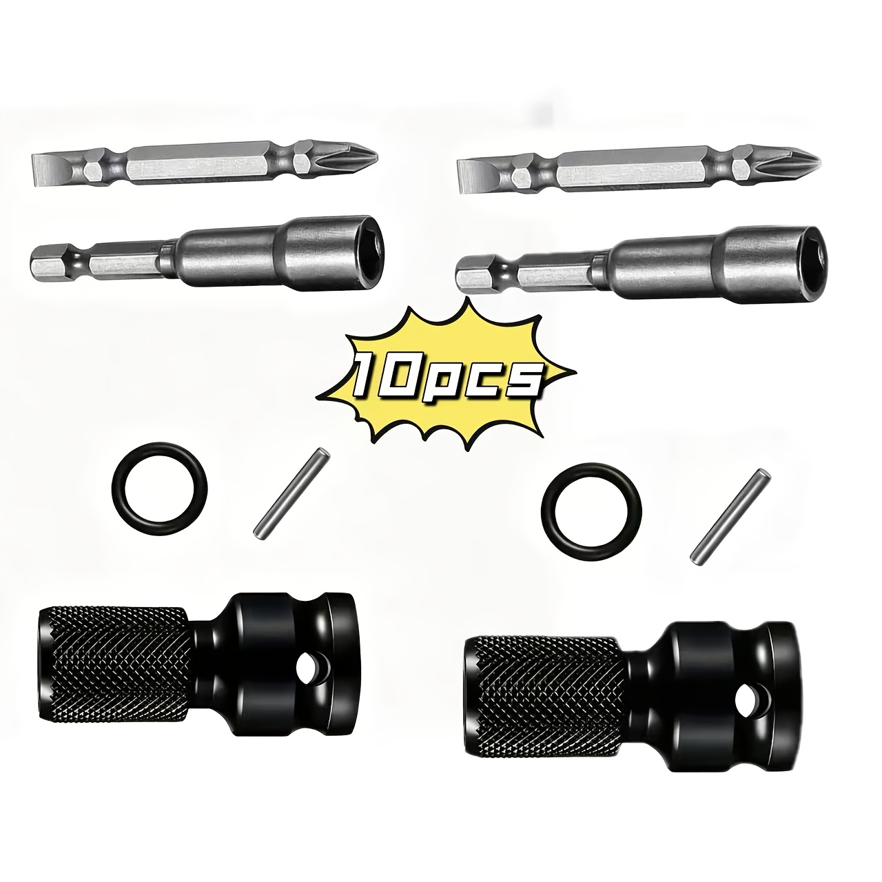 TEMU 10pcs Set - Sturdy Wrench Adapter With Socket Extender, Compatible With 1/2 Inch And 1/4 Inch Hex Handles, Used To Drill Bits, Screwdrivers, And