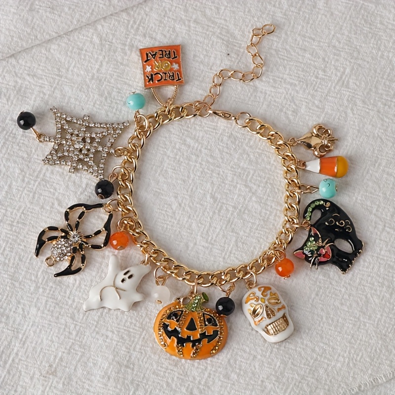

Creative Pumpkin Spider Skull Alloy Jewelry Bracelet With Dark Wind Personalized Ghost Black Cat With Halloween Alloy Jewelry