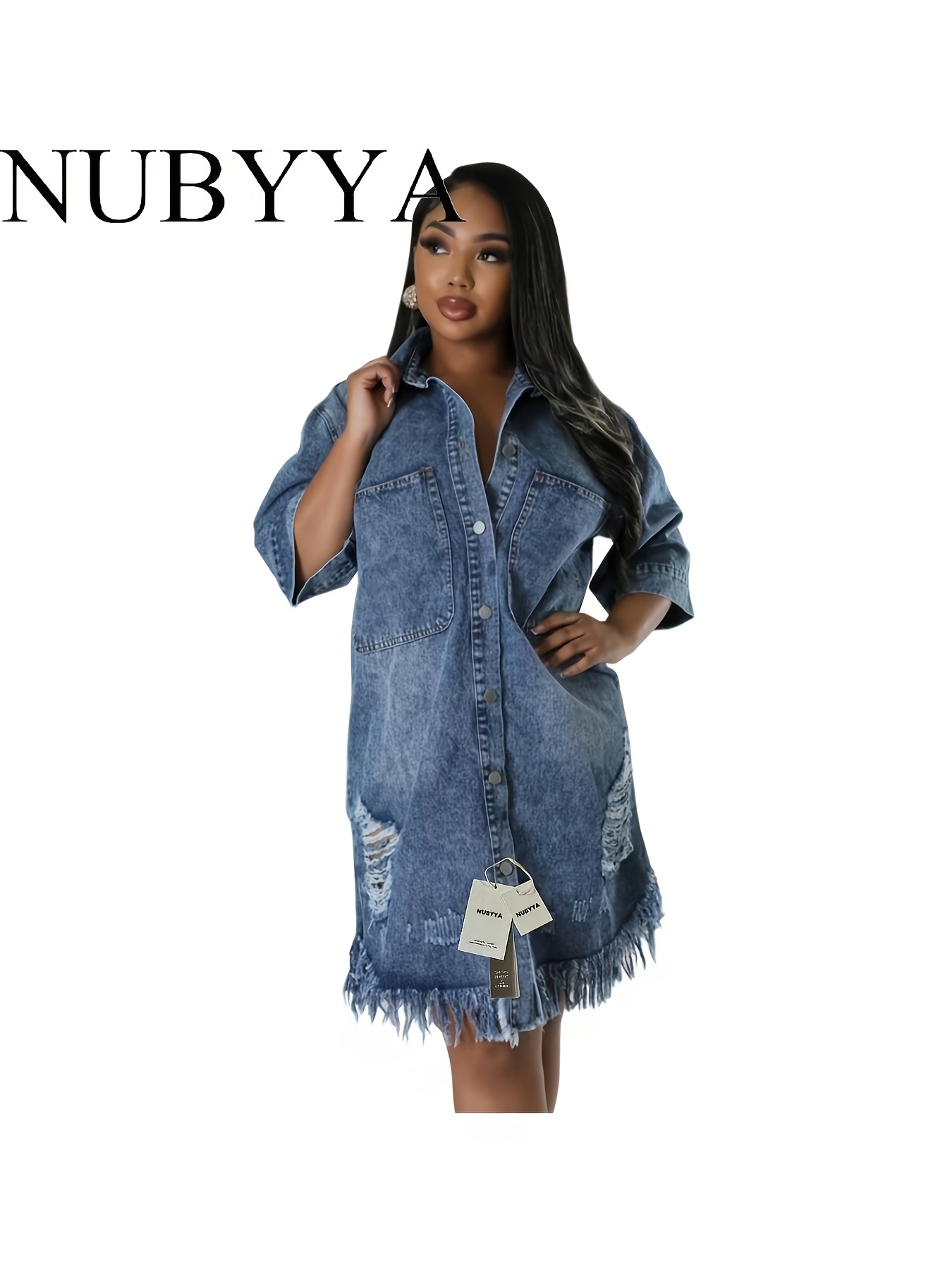 fringe trim button front denim dress Short Sleeve Button Front Denim Dress