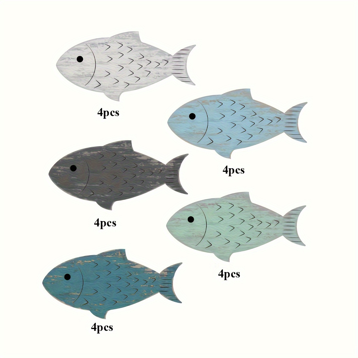 Image of Set Of 20 Nautical Fish Wall Pediments, Manufactured Wood, No-electricity Required, Portrait Orientation, Featherless, Marine Themed Hanging Decor