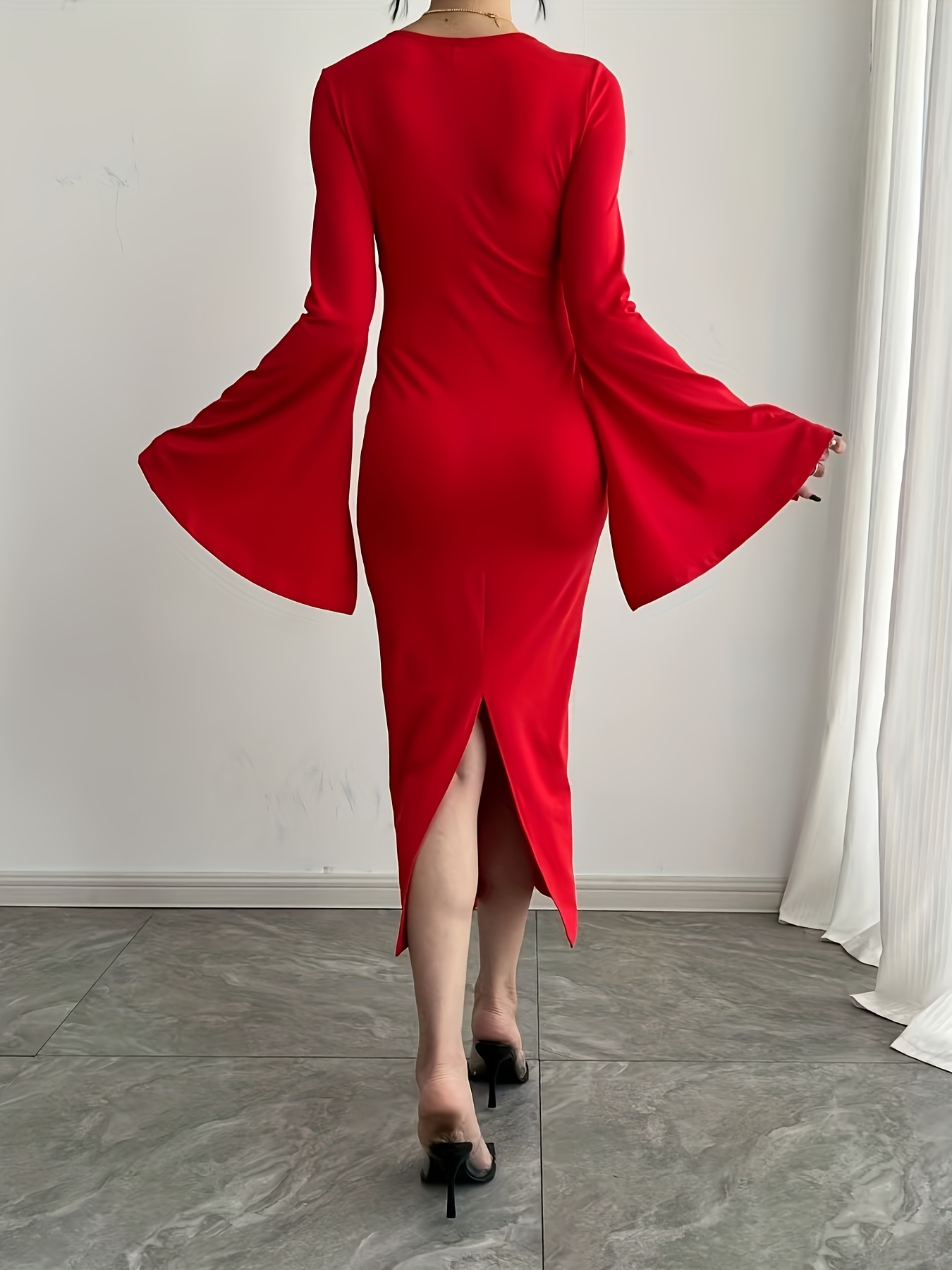 chinese dress ladies Mock Neck Sweater Dress Burgundy Burgundy / Small main image 0