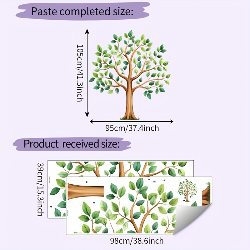 1 Set (2pcs), Wall Stickers, Tree, Removable Waterproof Pvc Murals, Wall Decoration Stickers, 15.3in X 38.6in X 2pcs