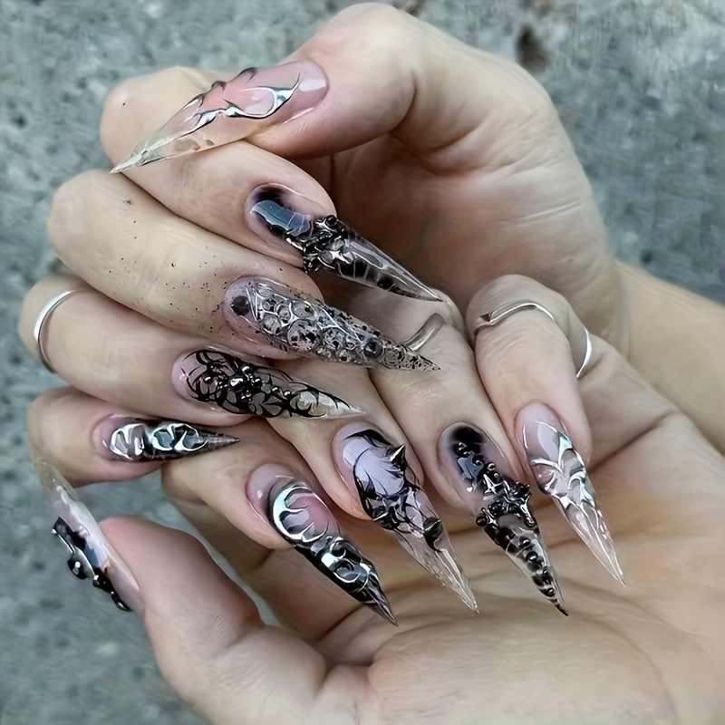 TEMU 24pcs Sweet Cool High-end Design Texture Dark Accent - Dark And Nude Color Block Splice Teardrop Short Nail Set Suitable For S And Women Gift