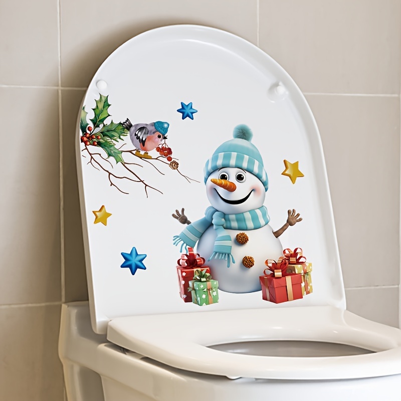 

Merry Christmas Snowman Toilet Decal - Waterproof, Removable Bathroom & Cabinet Sticker, 11.81x11.81 Inches