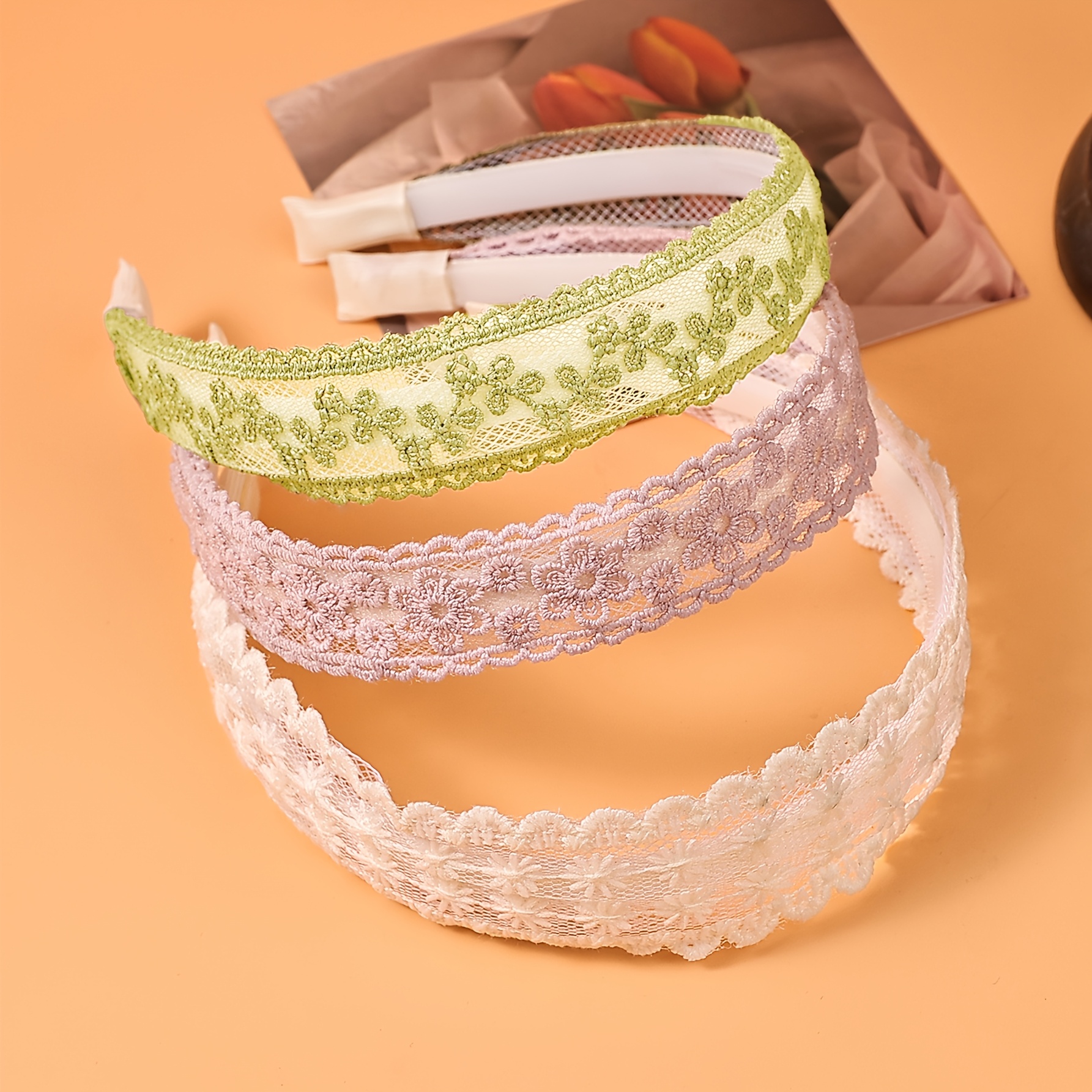 E-shop 3er-Set Elegante Damen Exquisite Blumenstickerei Spitzen Stirnband, Spitzen Design Mode Stirnband