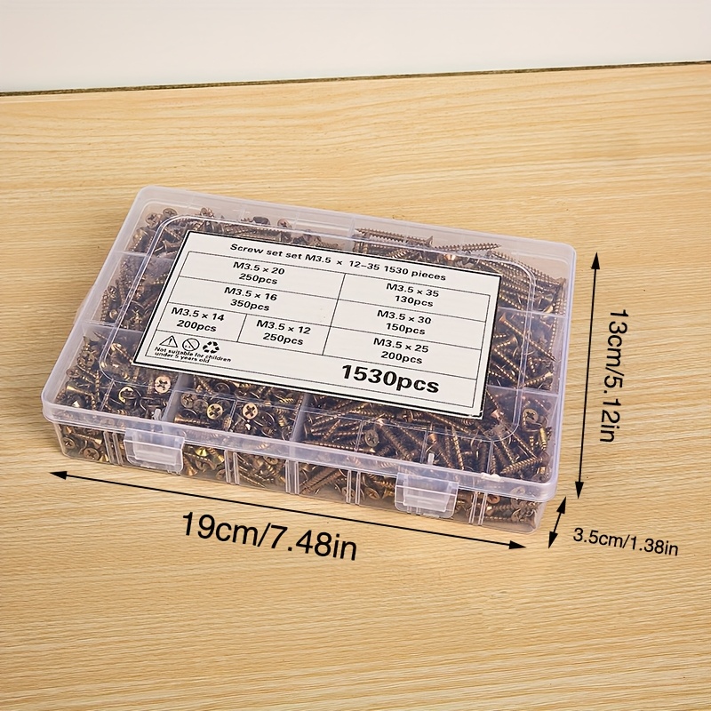 Image of 1530pcs M3.5/12/14/16/20/25/30/ Colorful Countersunk Head Self-tapping Screws Set, Suitable For Industrial, Home, And Furniture Use