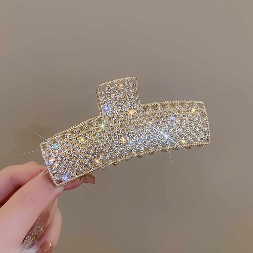 Image of Elegant Rhinestone Hair Claw - Large Alloy Shark Clip For Women, Vintage- Hair Accessory