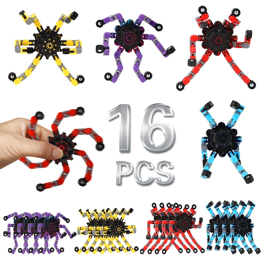 

16pcs Fidget Spinner Set, Deformable Sensory Fingertip Gyroscopes, Mechanical Spiral Twist Chain Toys, Plastic, Assorted Colors, For 3-6