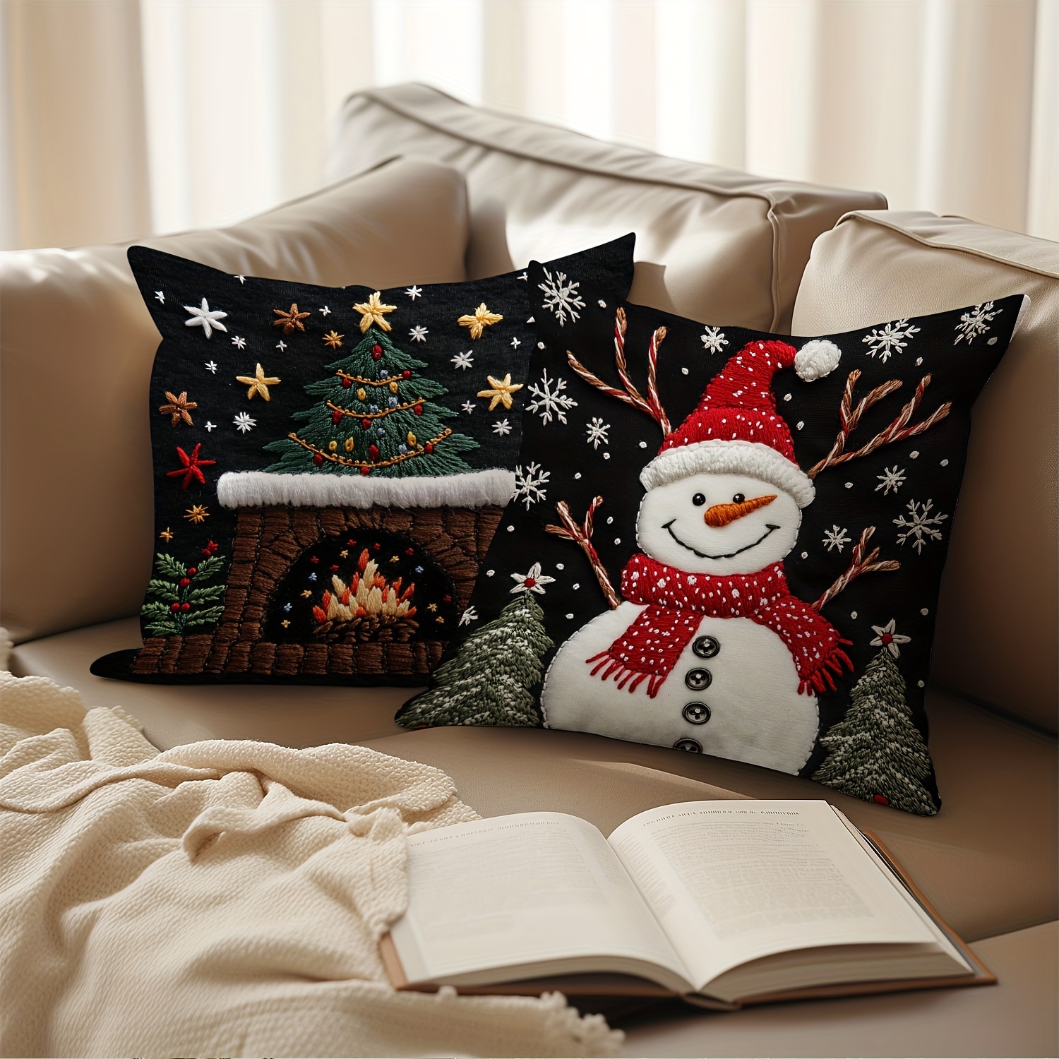 HPUK Juego De 4 Fundas De Almohada Decorativas De Navidad | Almohadas Para Sofá, Dormitorio, Sala
