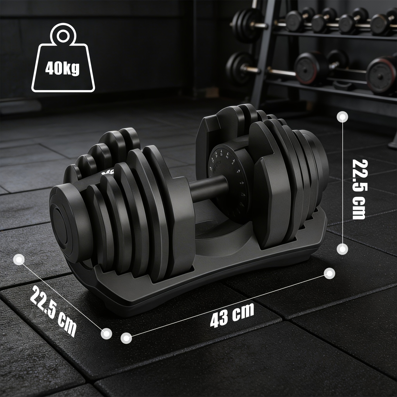 TEMU 40kg Adjustable Dumbbell Set 17 Weight Levels, Quick Dial Free Weight With Base, Home Gym Strength Training Equipment, Silicon Steel Plate